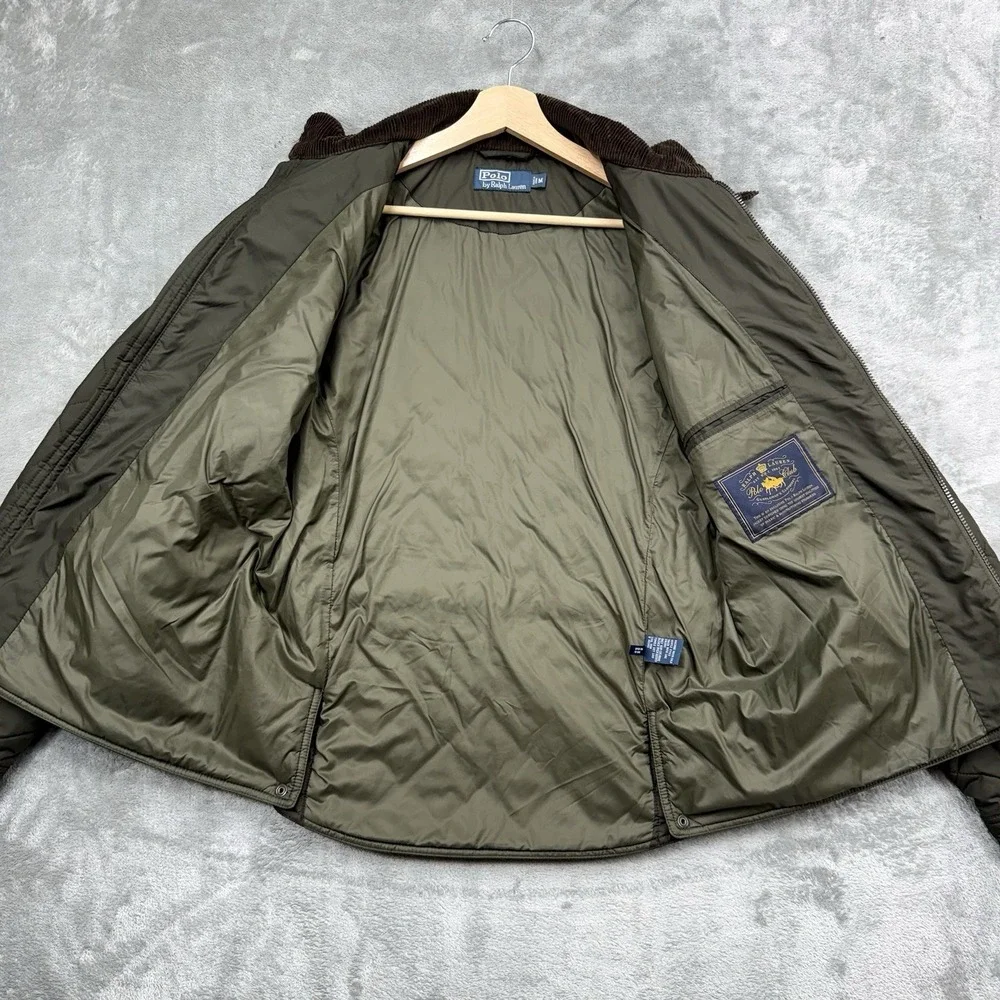 Polo Ralph Lauren Quilted Jacket Olive Green Corduroy Collar Size Medium